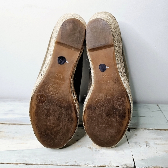 Tory Burch | Filipa Canvas Jute Espadrille Open Toe Wedge Olive Khaki - Picture 13 of 13